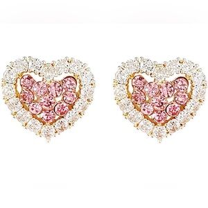 💖LAST PAIR💖 925 Sterling Silver Pink Crystal Heart Stud Earrings In Gift Box